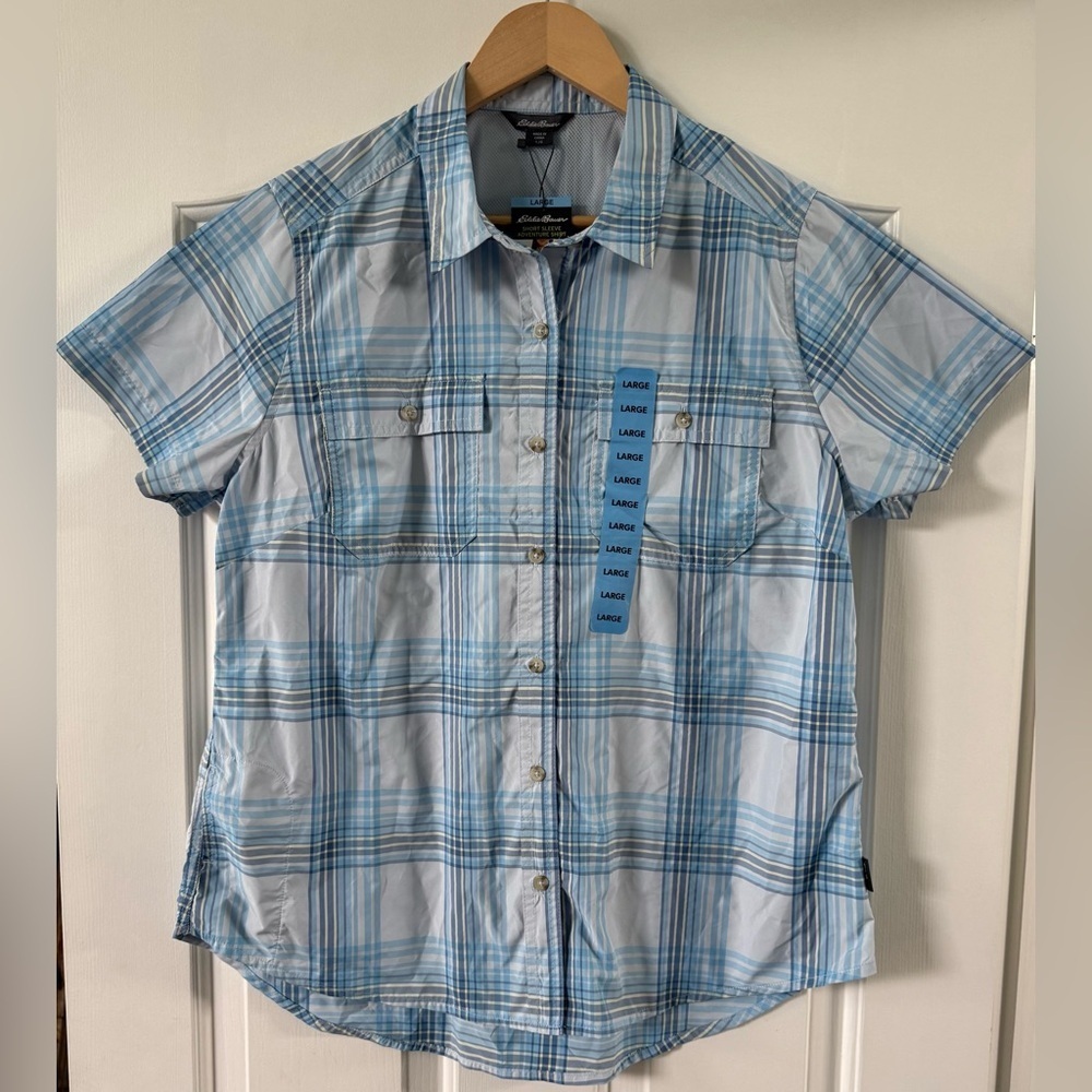 Eddie Bauer Women’s Adventure Shirt – Blue Plaid UPF 50 NWT (Large)